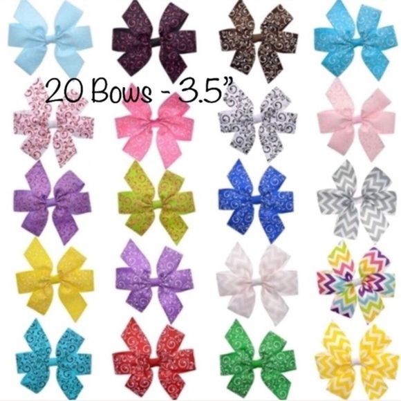 20 Rainbow Color Grosgrain Bows - 3.5 Inch Patterned Bows - Picture 2 of 8